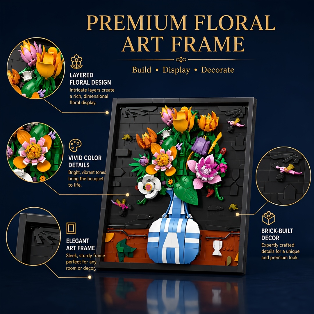 Floral Picture Frame Building Blocks Stackable Toy